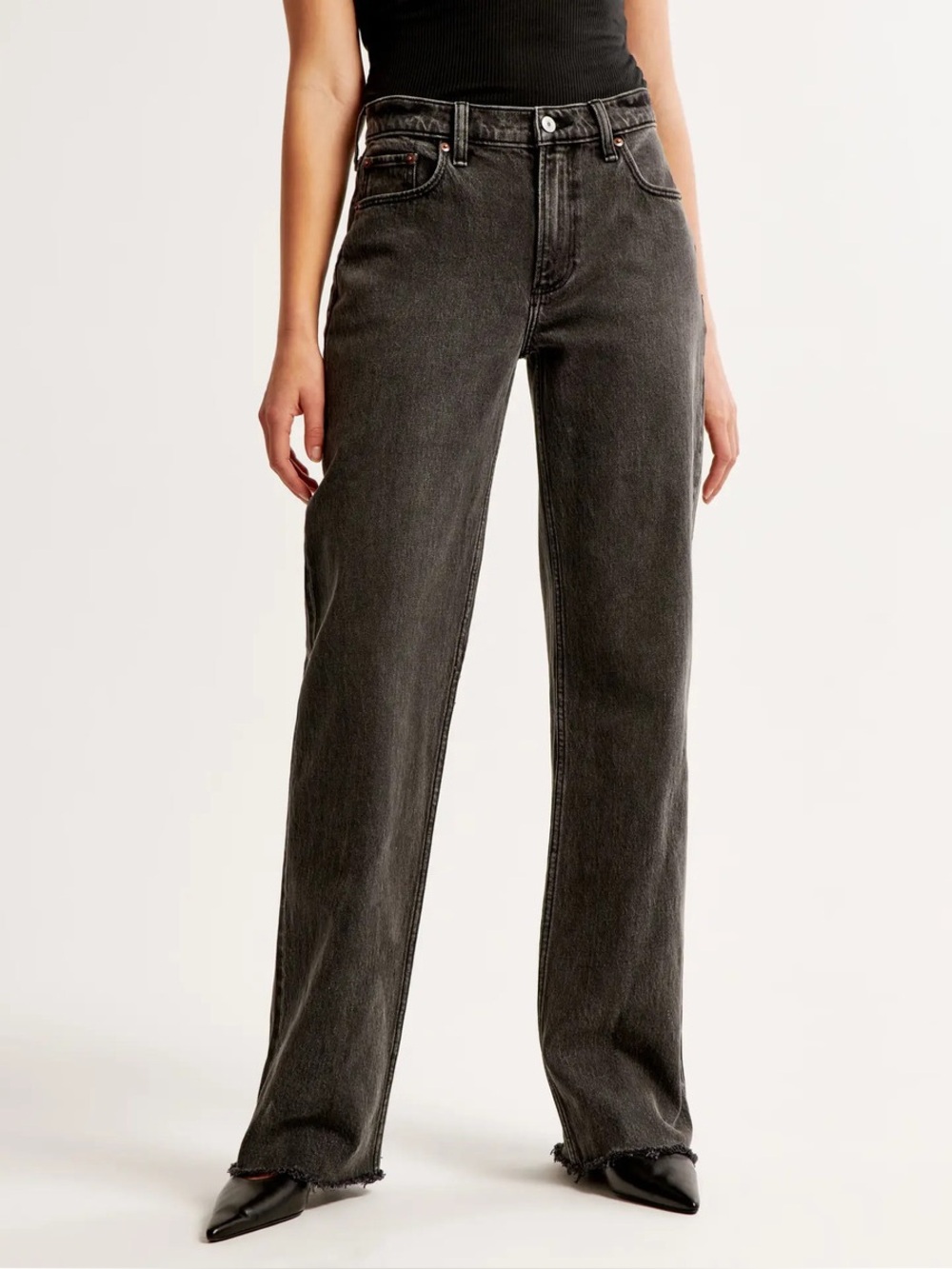 Abercrombie The Baggy Low Rise Jean Black Size 29 8R Raw Hem Cotton - Picture 1 of 10